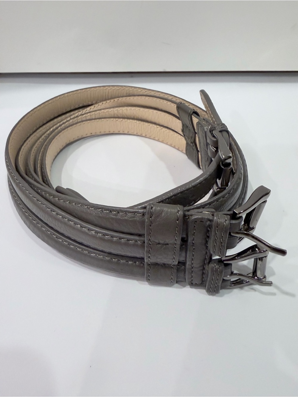 Kenneth Cole Gray Genuine Leather Triple Strap Belt